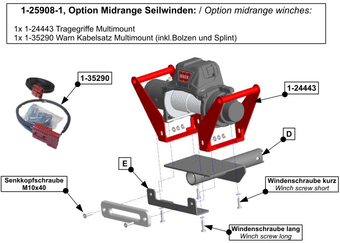 Option Midrange Seilwinden für Hidden Multi-Mount, inkl Tragegriffe und Kabel Option Midrange Seilwinden für Hidden Multi-Mount, inkl Tragegriffe und Kabel