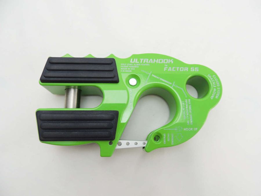 ''FACTOR 55'' ULTRAHOOK WINCH HOOK WITH SHACKLE MOUNT, GREEN ''FACTOR 55'' ULTRAHOOK WINCH HOOK WITH SHACKLE MOUNT, GREEN