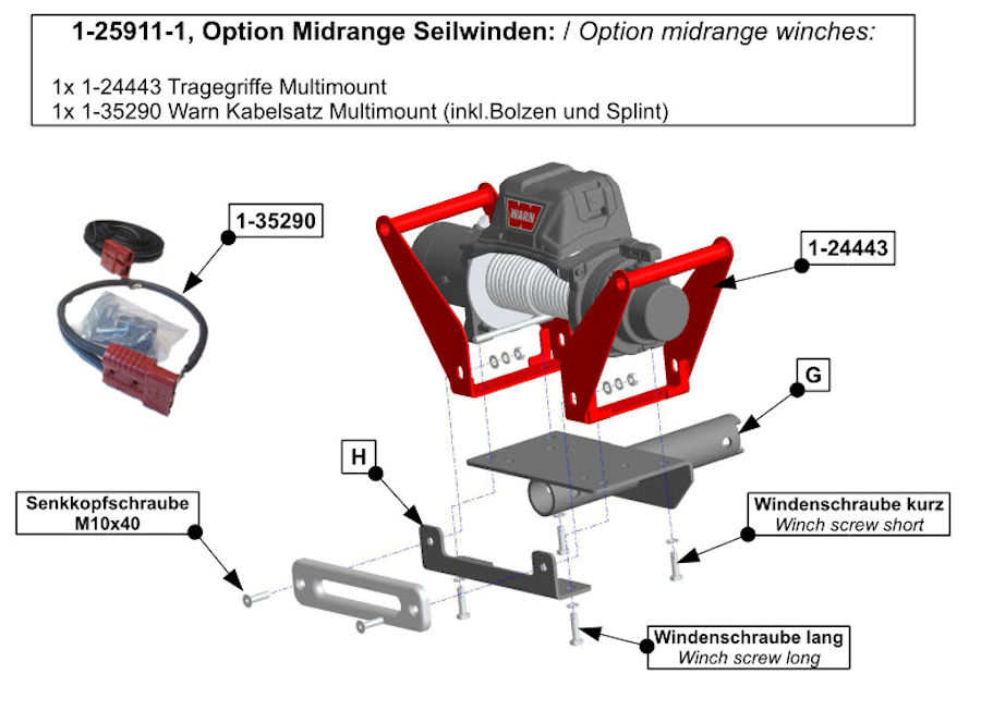 Option Midrange Seilwinden für Hidden Multi-Mount, inkl Tragegriffe und Kabel Option Midrange Seilwinden für Hidden Multi-Mount, inkl Tragegriffe und Kabel
