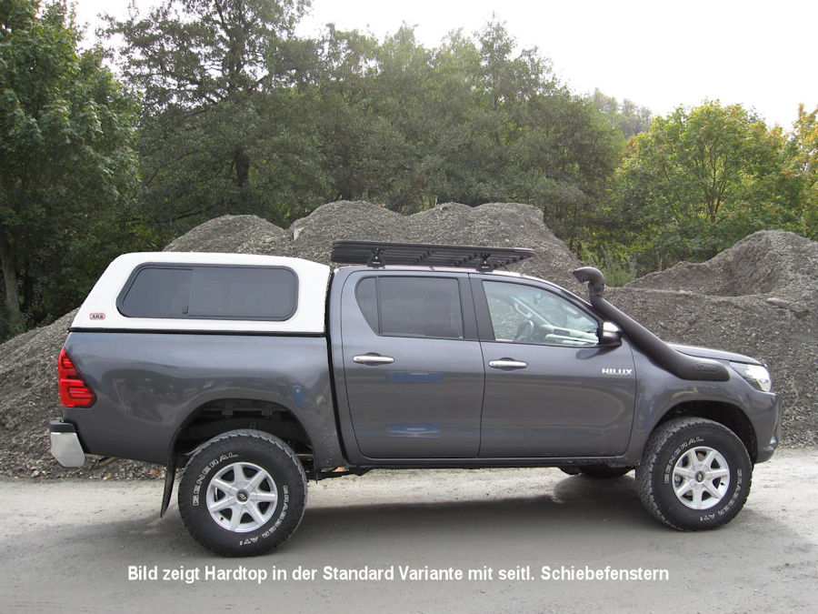 Commercial Hardtop für Toyota Hilux ab 15 Doka flach, glatt, seitl. Aluklappen Commercial Hardtop für Toyota Hilux ab 15 Doka flach, glatt, seitl. Aluklappen