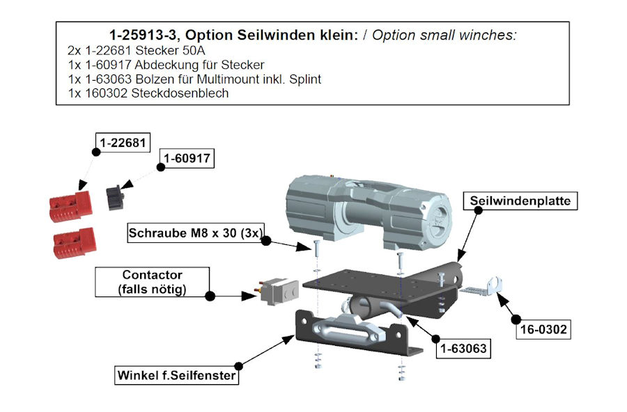 Option kleine Seilwinden für Hidden Multi-Mount, inkl Bolzen und Stecker Option kleine Seilwinden für Hidden Multi-Mount, inkl Bolzen und Stecker