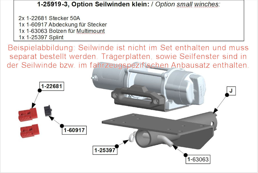 Option kleine Seilwinden für Hidden Multi-Mount, inkl Bolzen und Stecker Option kleine Seilwinden für Hidden Multi-Mount, inkl Bolzen und Stecker
