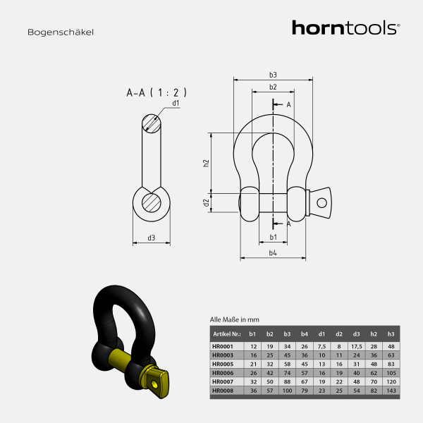 horntools Bogenschäkel 1.0 Tonnen